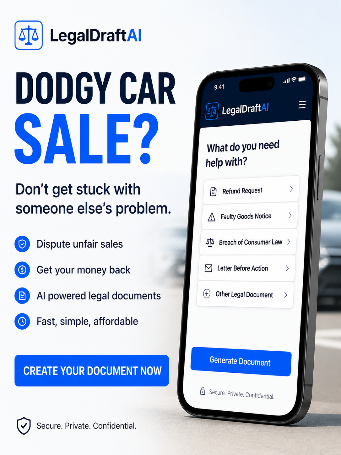 Ad graphic — Dodgy Car Sale?