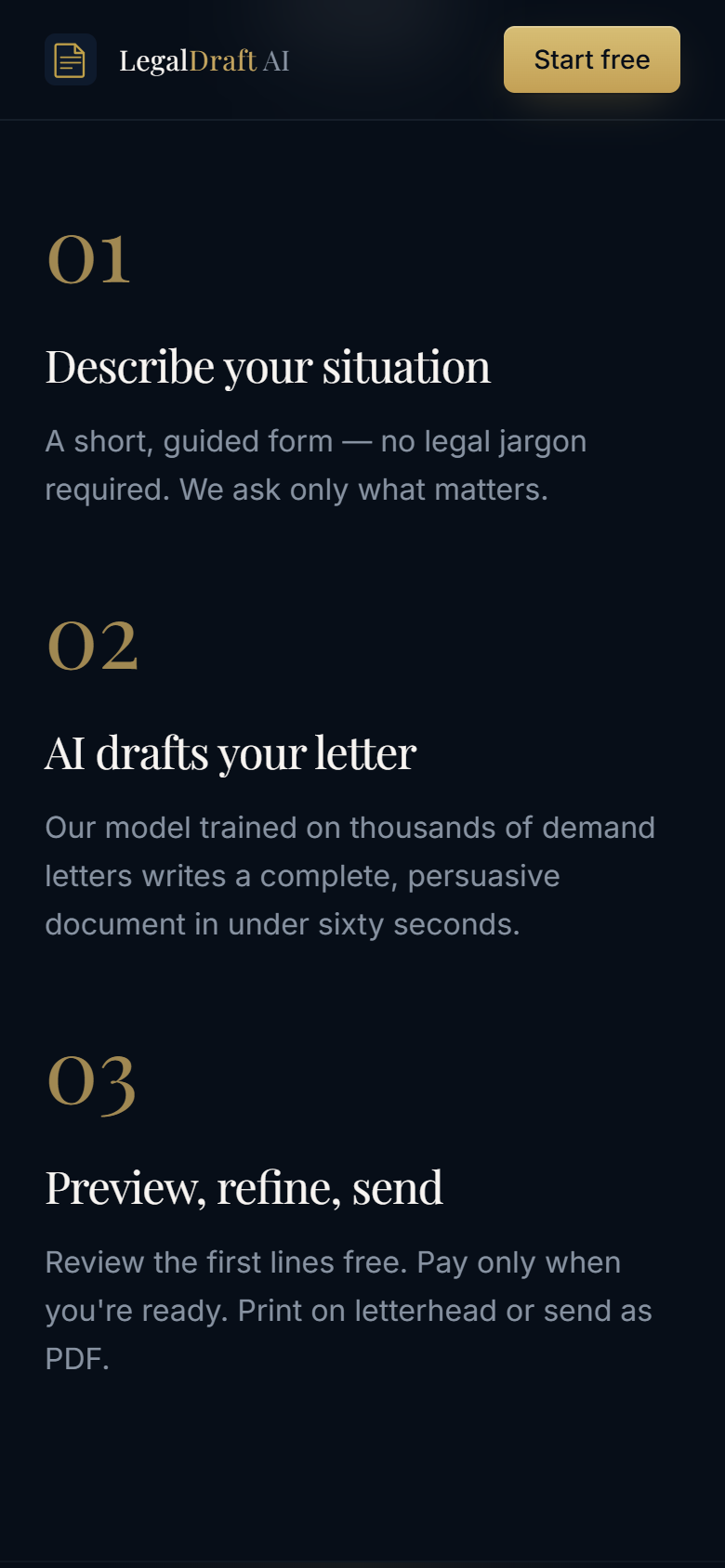 LegalDraft AI — how it works (3-step process)