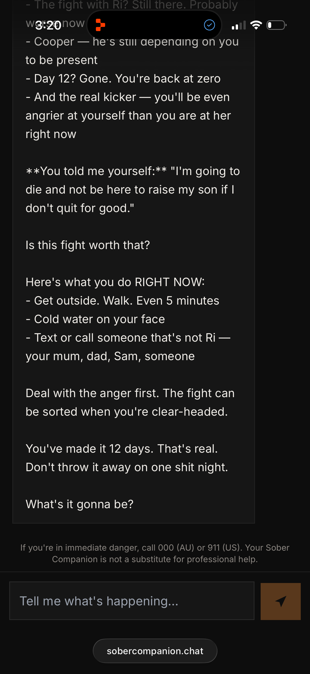 Real chat screenshot 2/4 — plays out the consequences