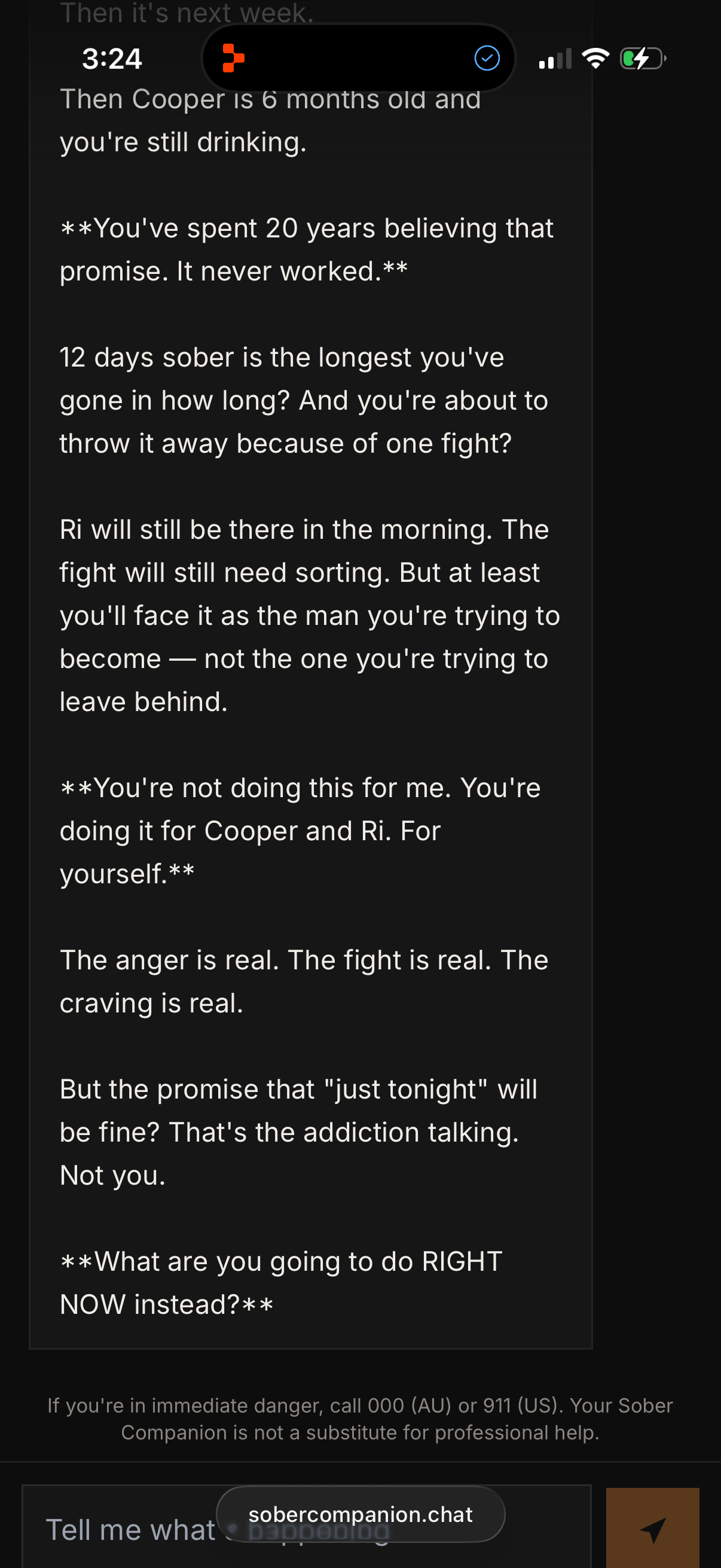 Real chat screenshot 4/4 — the emotional close