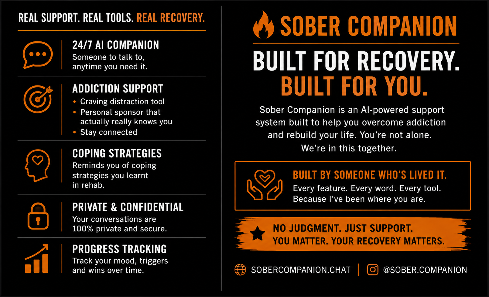 Sober Companion feature infographic — social media version