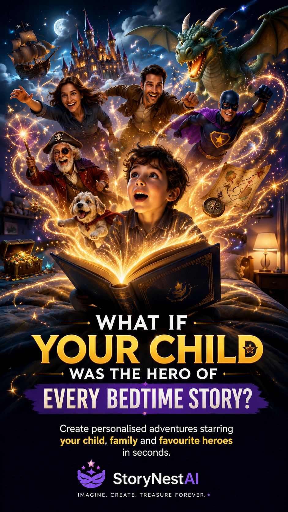 Ad — "What if your child was the hero of every bedtime story?"